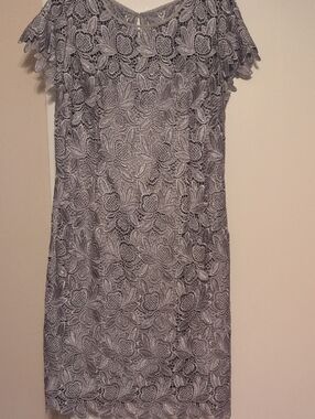 Elegant Gray Lace Midi Dress with Floral Overlay